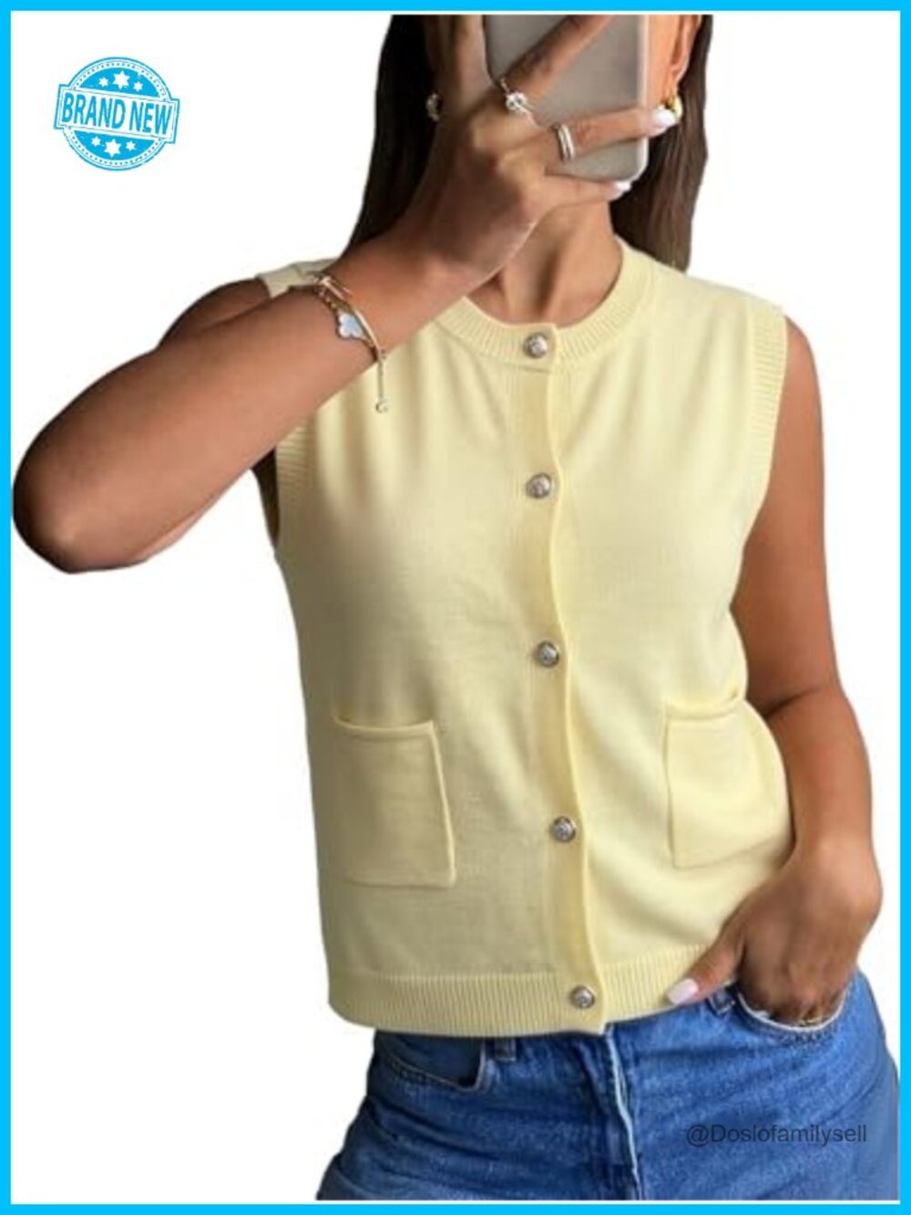 Womens Button Down Sweater Vest Sleeveless Knit Cardigan with Pockets